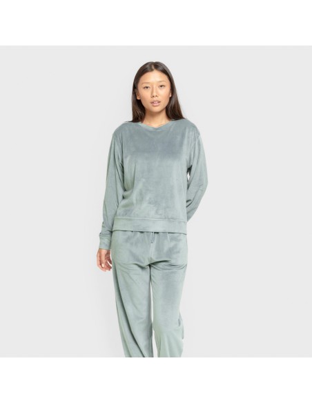 Pijama terciopelo super soft liso pijamas-de-invierno-de-mujer