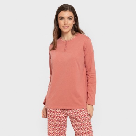 Pijama largo algodón Eurico marsala pijamas-largos-de-mujer