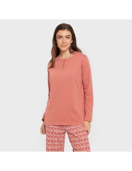 Pijama largo algodón Eurico marsala pijamas-largos-de-mujer