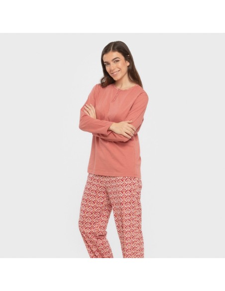 Pijama largo algodón Eurico marsala pijamas-largos-de-mujer