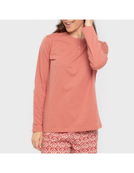 Pijama largo algodón Eurico marsala pijamas-largos-de-mujer
