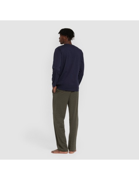 Pijama largo algodón hombre Miquelle verde caceria pijamas-largos-hombre