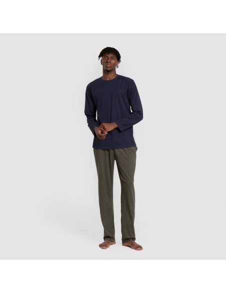 Pijama largo algodón hombre Miquelle verde caceria pijamas-largos-hombre