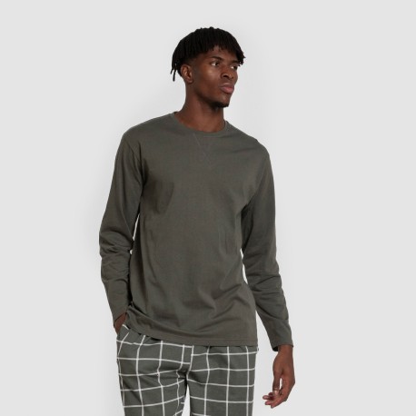 Pijama largo algodón hombre Cuadro Andino verde caceria pijamas-largos-hombre