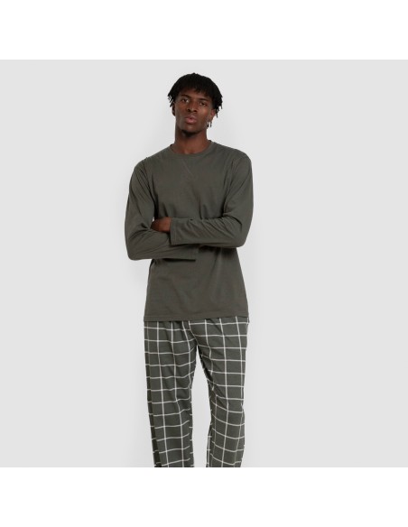 Pijama largo algodón hombre Cuadro Andino verde caceria pijamas-largos-hombre