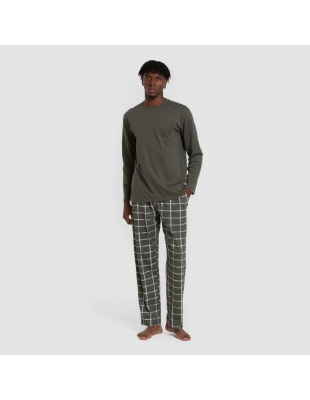 Pijama largo algodón hombre Cuadro Andino verde caceria pijamas-largos-hombre