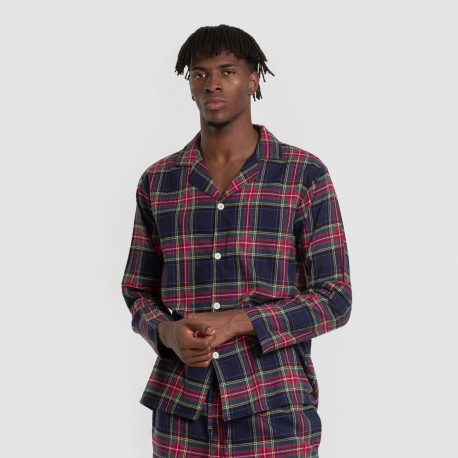 Pijama franela manga larga camisero hombre Cuadro Pluton azul pijamas-largos-hombre