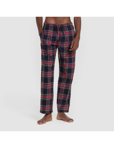 Pijama franela manga larga camisero hombre Cuadro Pluton azul pijamas-largos-hombre