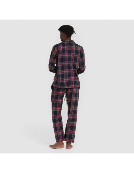 Pijama franela manga larga camisero hombre Cuadro Pluton azul pijamas-largos-hombre