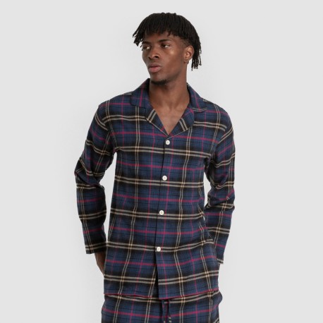 Pijama franela manga larga camisero hombre Cuadro Tejada azul pijamas-largos-hombre