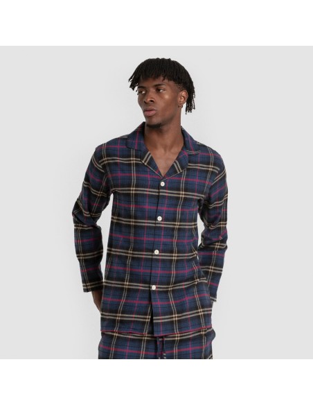 Pijama franela manga larga camisero hombre Cuadro Tejada azul pijamas-largos-hombre