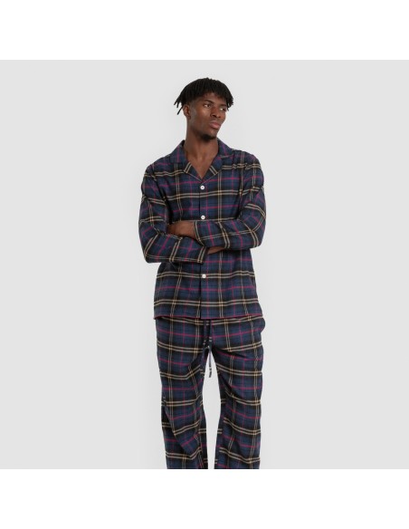 Pijama franela manga larga camisero hombre Cuadro Tejada azul pijamas-largos-hombre