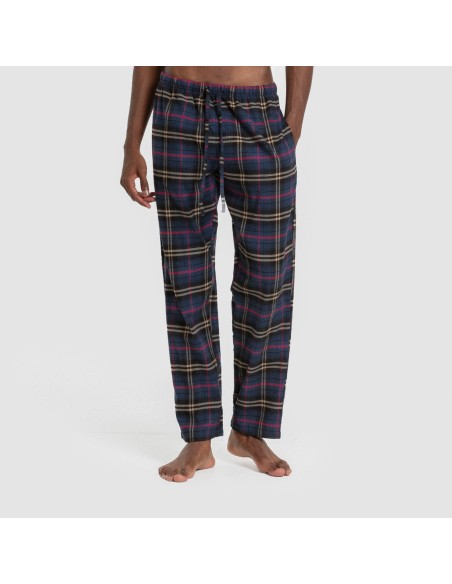 Pijama franela manga larga camisero hombre Cuadro Tejada azul pijamas-largos-hombre