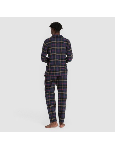 Pijama franela manga larga camisero hombre Cuadro Tejada azul pijamas-largos-hombre