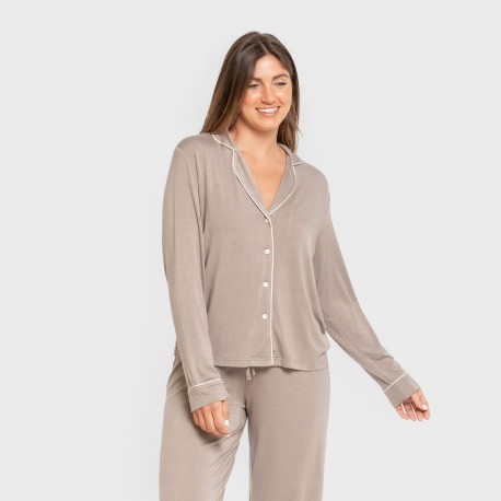 Pijama manga larga camisero viscosa punto mujer pijamas-largos-de-mujer