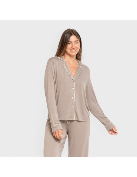 Pijama manga larga camisero viscosa punto mujer pijamas-largos-de-mujer