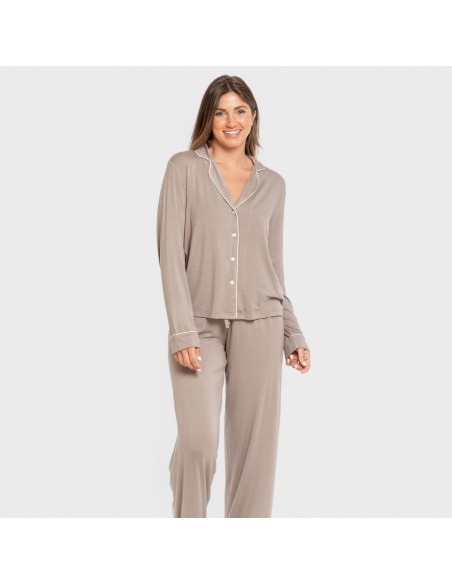 Pijama manga larga camisero viscosa punto mujer pijamas-largos-de-mujer
