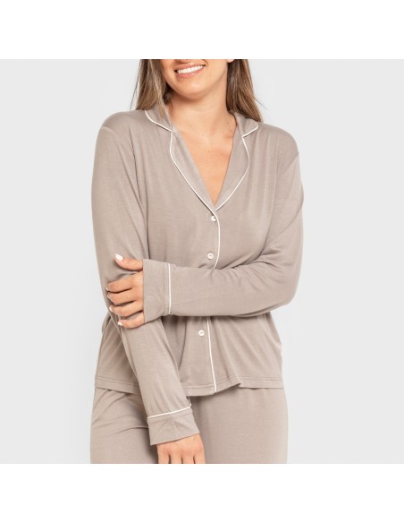 Pijama manga larga camisero viscosa punto mujer pijamas-largos-de-mujer