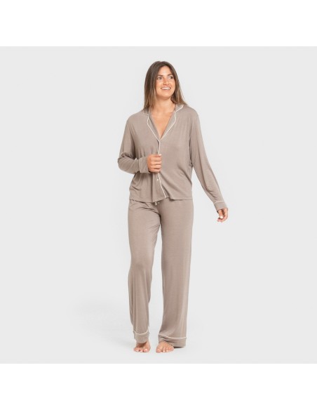 Pijama manga larga camisero viscosa punto mujer pijamas-largos-de-mujer