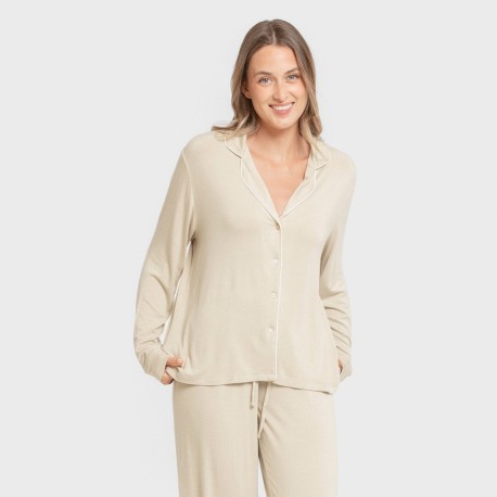 Pijama manga larga camisero viscosa punto mujer pijamas-largos-de-mujer