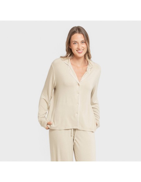 Pijama manga larga camisero viscosa punto mujer pijamas-largos-de-mujer