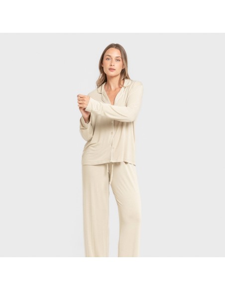 Pijama manga larga camisero viscosa punto mujer pijamas-largos-de-mujer