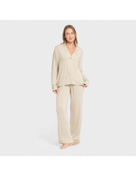 Pijama manga larga camisero viscosa punto mujer pijamas-largos-de-mujer