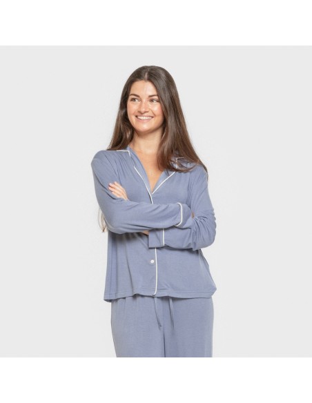 Pijama manga larga camisero viscosa punto mujer pijamas-largos-de-mujer
