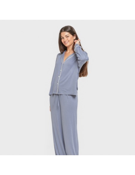 Pijama manga larga camisero viscosa punto mujer pijamas-largos-de-mujer