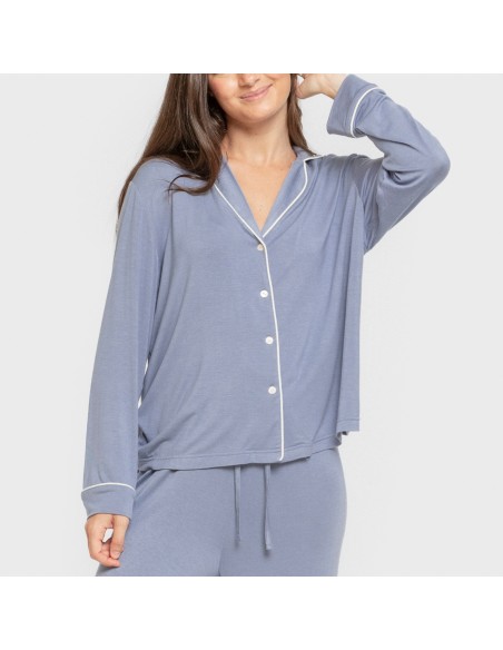 Pijama manga larga camisero viscosa punto mujer pijamas-largos-de-mujer