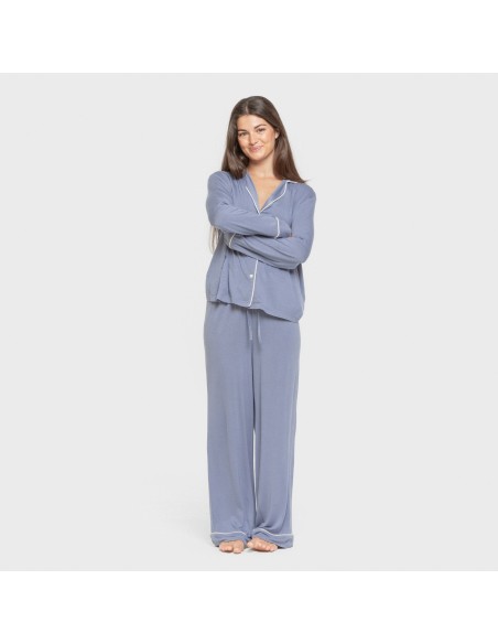 Pijama manga larga camisero viscosa punto mujer pijamas-largos-de-mujer