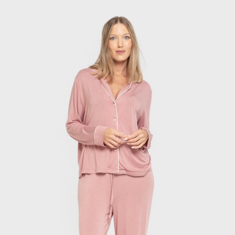 Pijama manga larga camisero viscosa punto mujer pijamas-largos-de-mujer