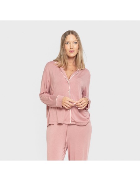 Pijama manga larga camisero viscosa punto mujer pijamas-largos-de-mujer
