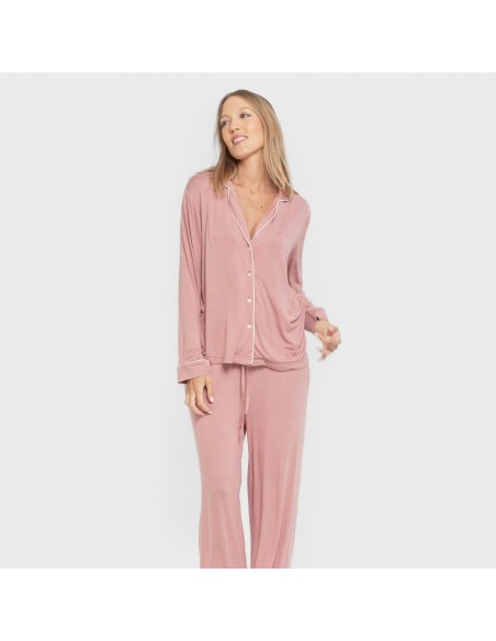 Pijama manga larga camisero viscosa punto mujer pijamas-largos-de-mujer
