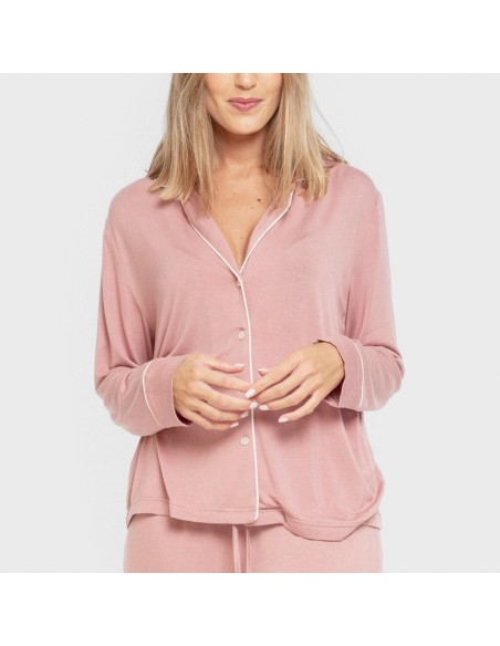 Pijama manga larga camisero viscosa punto mujer pijamas-largos-de-mujer