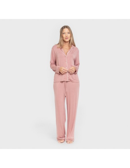 Pijama manga larga camisero viscosa punto mujer pijamas-largos-de-mujer