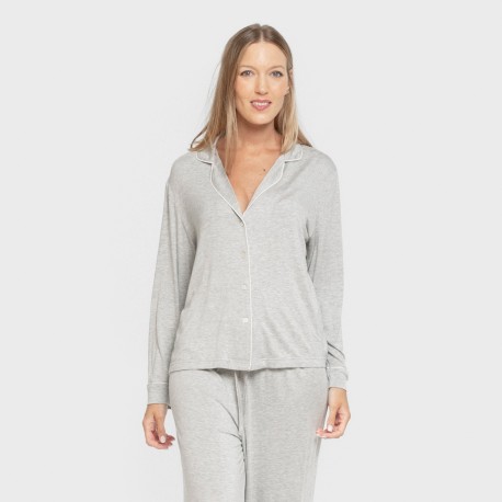 Pijama manga larga camisero viscosa punto mujer pijamas-largos-de-mujer