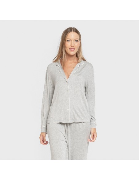 Pijama manga larga camisero viscosa punto mujer pijamas-largos-de-mujer