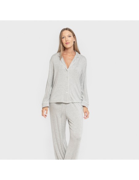 Pijama manga larga camisero viscosa punto mujer pijamas-largos-de-mujer