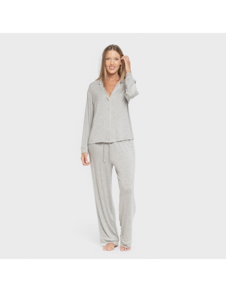 Pijama manga larga camisero viscosa punto mujer pijamas-largos-de-mujer