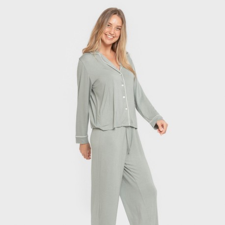 Pijama manga larga camisero viscosa punto mujer pijamas-largos-de-mujer
