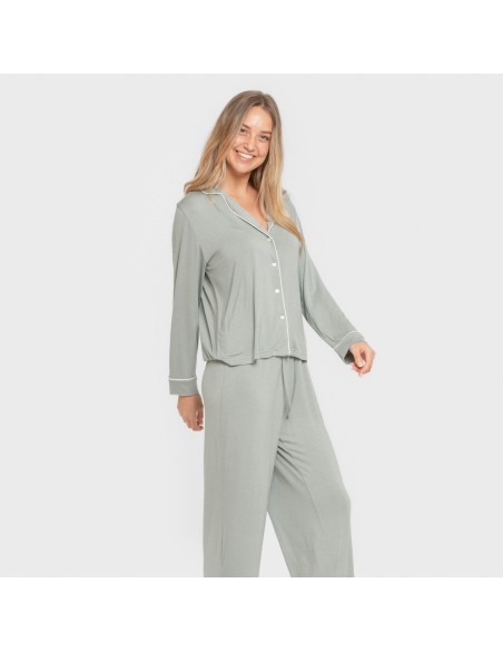 Pijama manga larga camisero viscosa punto mujer pijamas-largos-de-mujer
