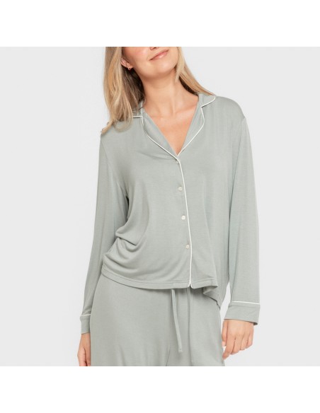Pijama manga larga camisero viscosa punto mujer pijamas-largos-de-mujer