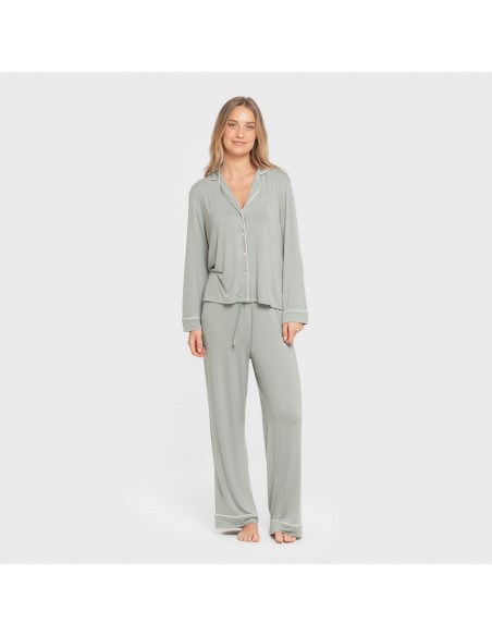 Pijama manga larga camisero viscosa punto mujer pijamas-largos-de-mujer
