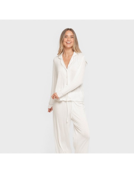 Pijama manga larga camisero viscosa punto mujer pijamas-largos-de-mujer