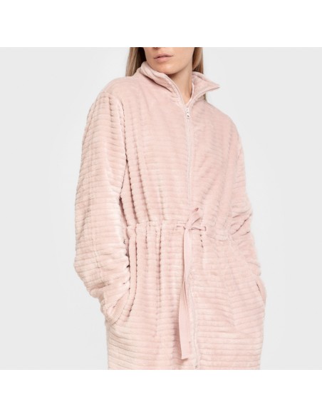 Bata terciopelo raya cremallera batas-mujer