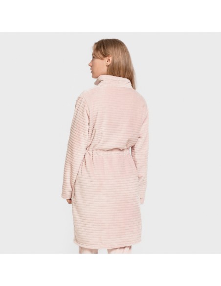 Bata terciopelo raya cremallera batas-mujer