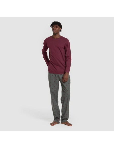 Pijama hombre franela Sierpes burdeos pijamas-largos-hombre