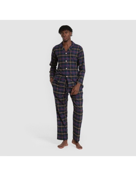 Pijama franela manga larga camisero hombre Cuadro Tejada azul pijamas-largos-hombre