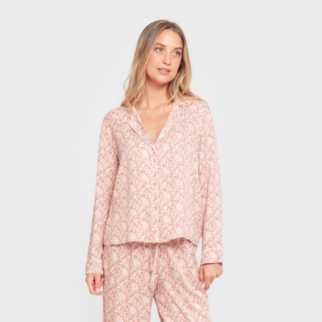 Pijama manga larga camisero viscosa mujer Amira rosette pijamas-largos-de-mujer